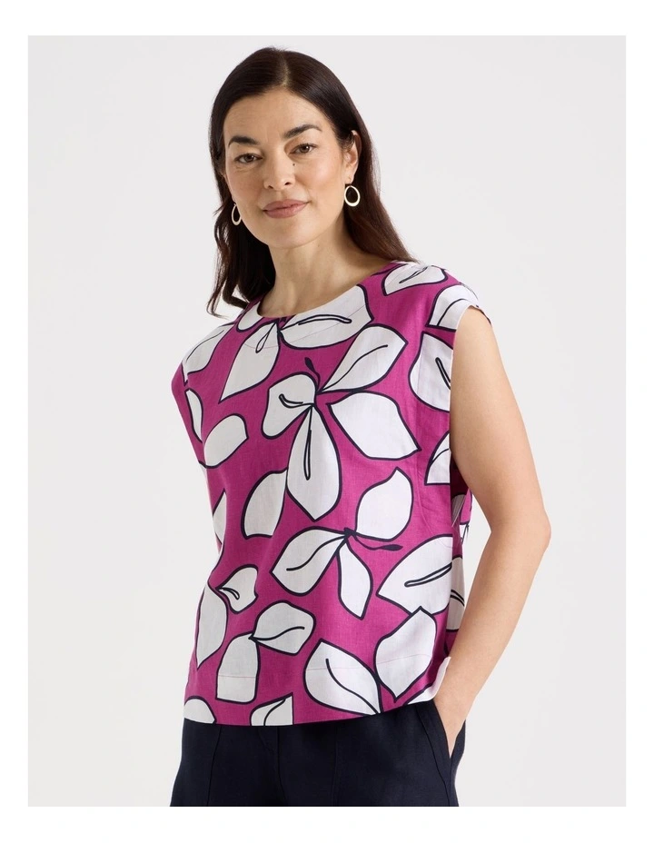 Extended Shoulder Sleeveless Top in Navy/Hot Pink/White Large Floral image 1