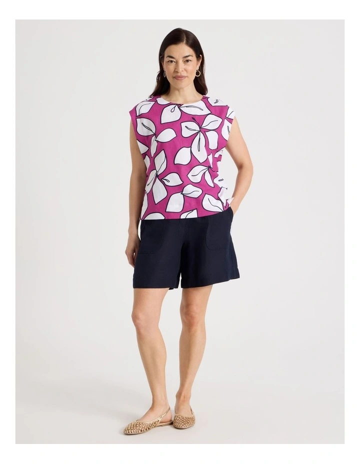 Extended Shoulder Sleeveless Top in Navy/Hot Pink/White Large Floral image 2