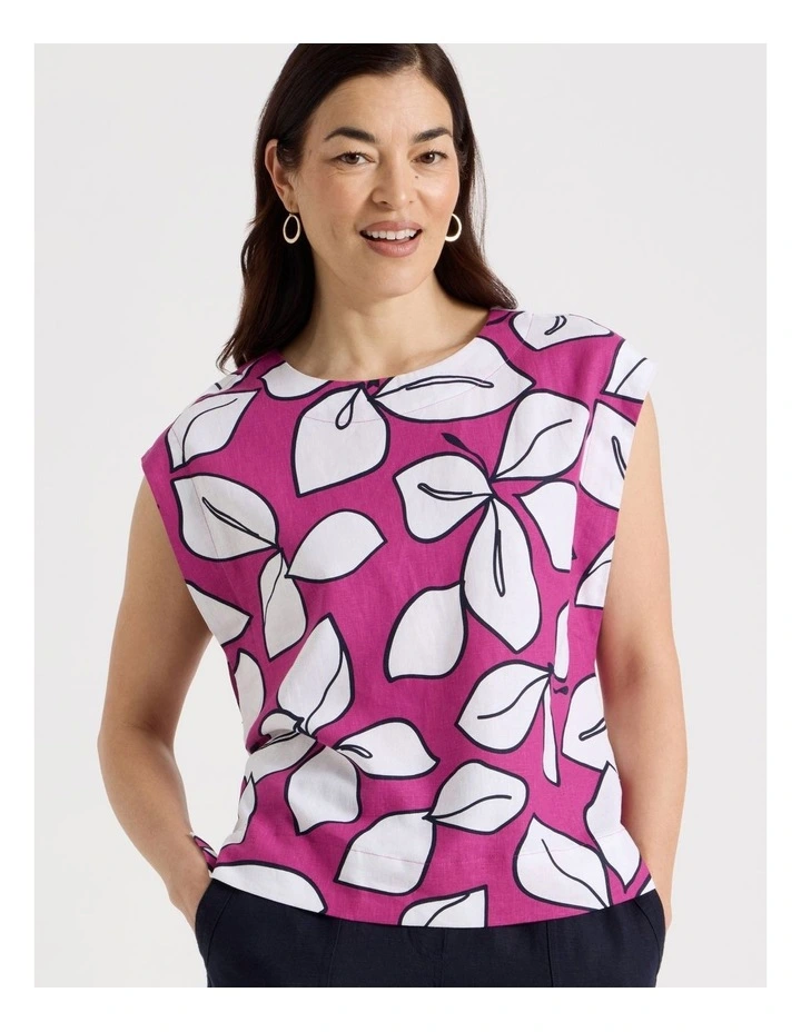 Extended Shoulder Sleeveless Top in Navy/Hot Pink/White Large Floral image 3