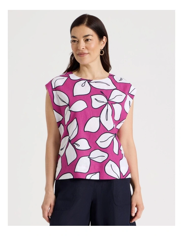 Extended Shoulder Sleeveless Top in Navy/Hot Pink/White Large Floral image 5
