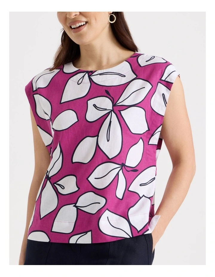 Extended Shoulder Sleeveless Top in Navy/Hot Pink/White Large Floral image 7