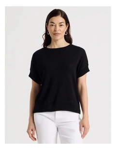 Extended Short Sleeve Knit Top in Black