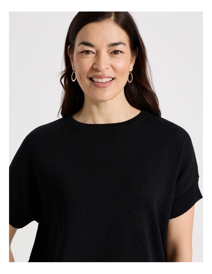Extended Short Sleeve Knit Top in Black image 7