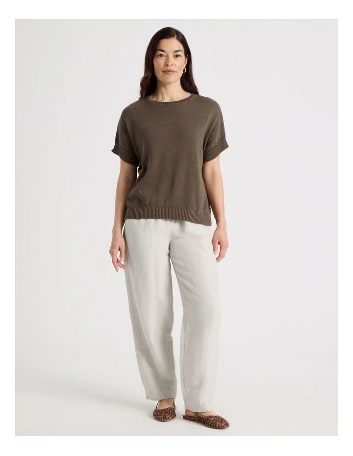 Extended Short Sleeve Knit Top in Chocolate image 4