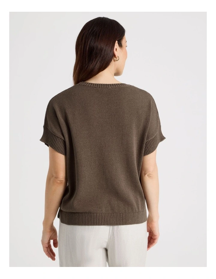 Extended Short Sleeve Knit Top in Chocolate image 6