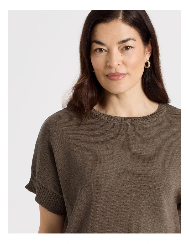Extended Short Sleeve Knit Top in Chocolate image 7