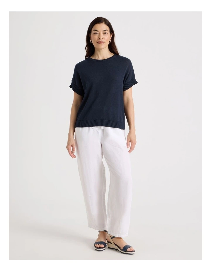 Extended Short Sleeve Knit Top in Navy image 2