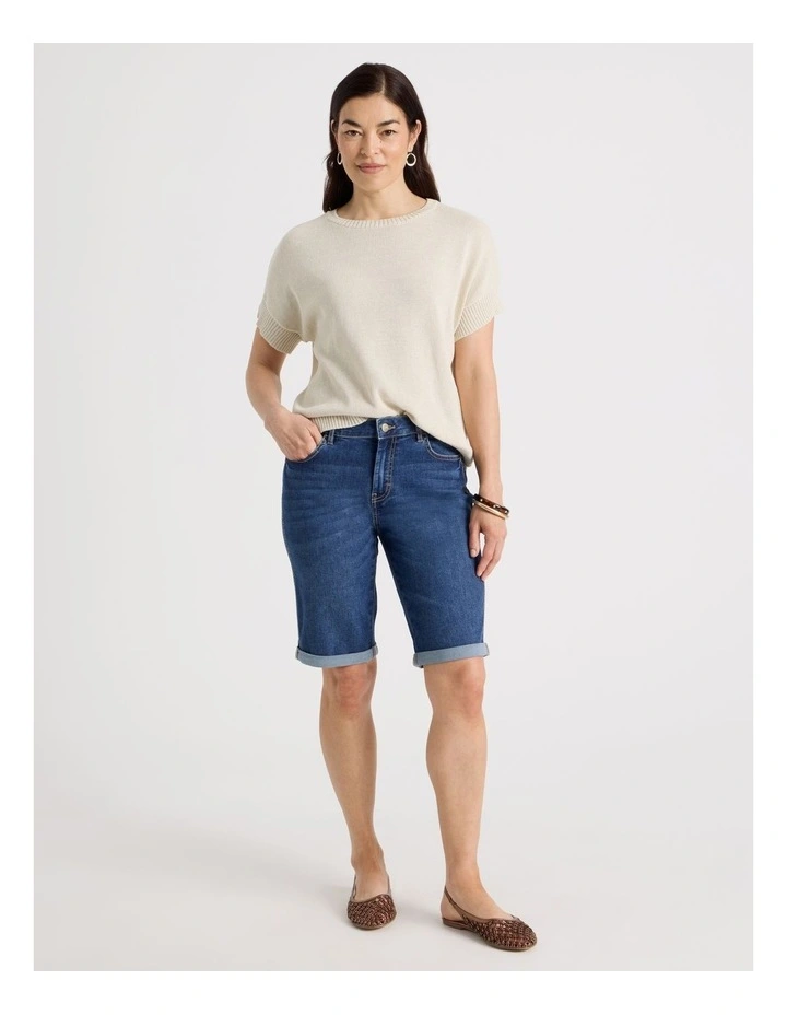 Extended Short Sleeve Knit Top in Neutral image 4