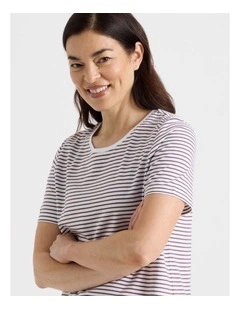 Wardrobe Staple Short Sleeve Tee in White/Chocolate Stripe