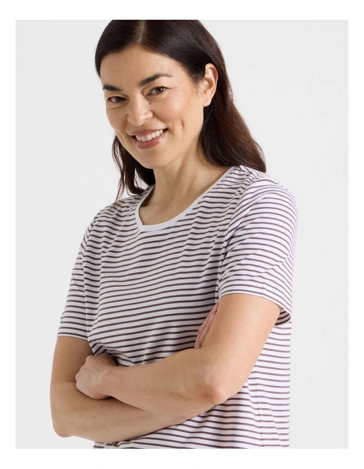 Wardrobe Staple Short Sleeve Tee in White/Chocolate Stripe image 1