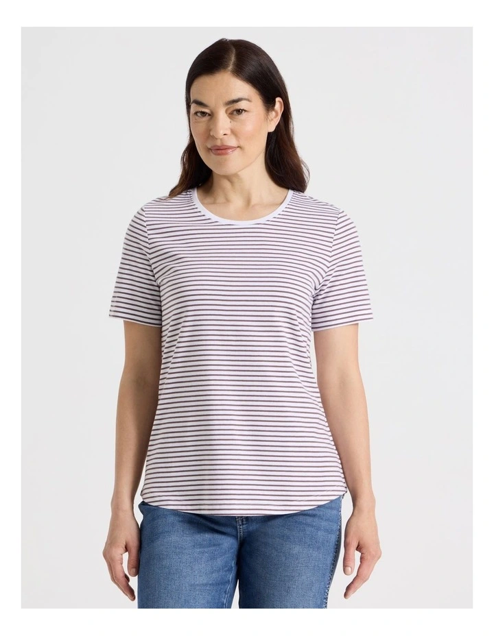 Wardrobe Staple Short Sleeve Tee in White/Chocolate Stripe image 2