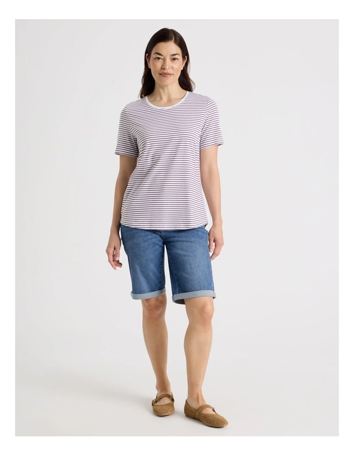 Wardrobe Staple Short Sleeve Tee in White/Chocolate Stripe image 3