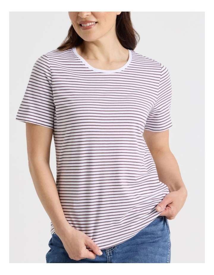 Wardrobe Staple Short Sleeve Tee in White/Chocolate Stripe image 4