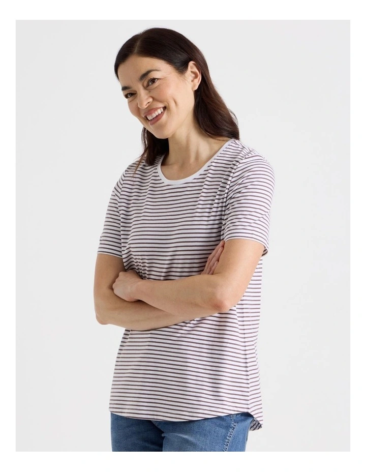 Wardrobe Staple Short Sleeve Tee in White/Chocolate Stripe image 5