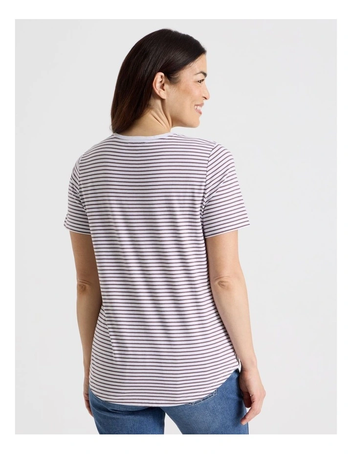 Wardrobe Staple Short Sleeve Tee in White/Chocolate Stripe image 6