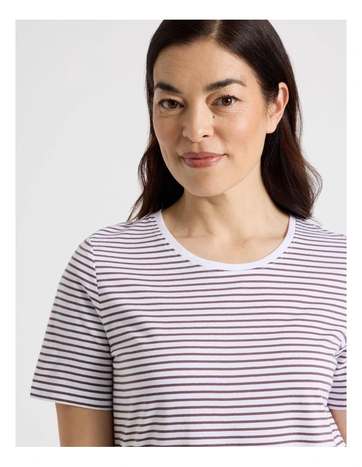 Wardrobe Staple Short Sleeve Tee in White/Chocolate Stripe image 7