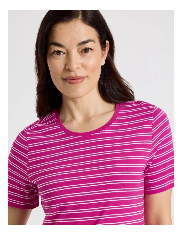 Wardrobe Staple Short Sleeve Tee in Hot Pink/White Stripe image 2