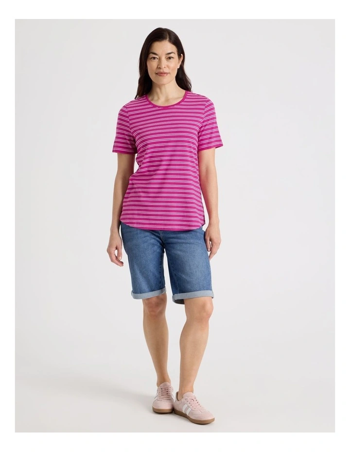 Wardrobe Staple Short Sleeve Tee in Hot Pink/White Stripe image 3