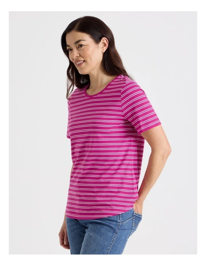 Wardrobe Staple Short Sleeve Tee in Hot Pink/White Stripe image 4