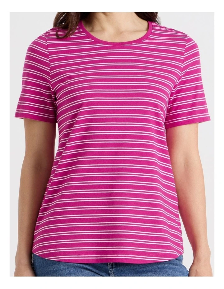 Wardrobe Staple Short Sleeve Tee in Hot Pink/White Stripe image 6