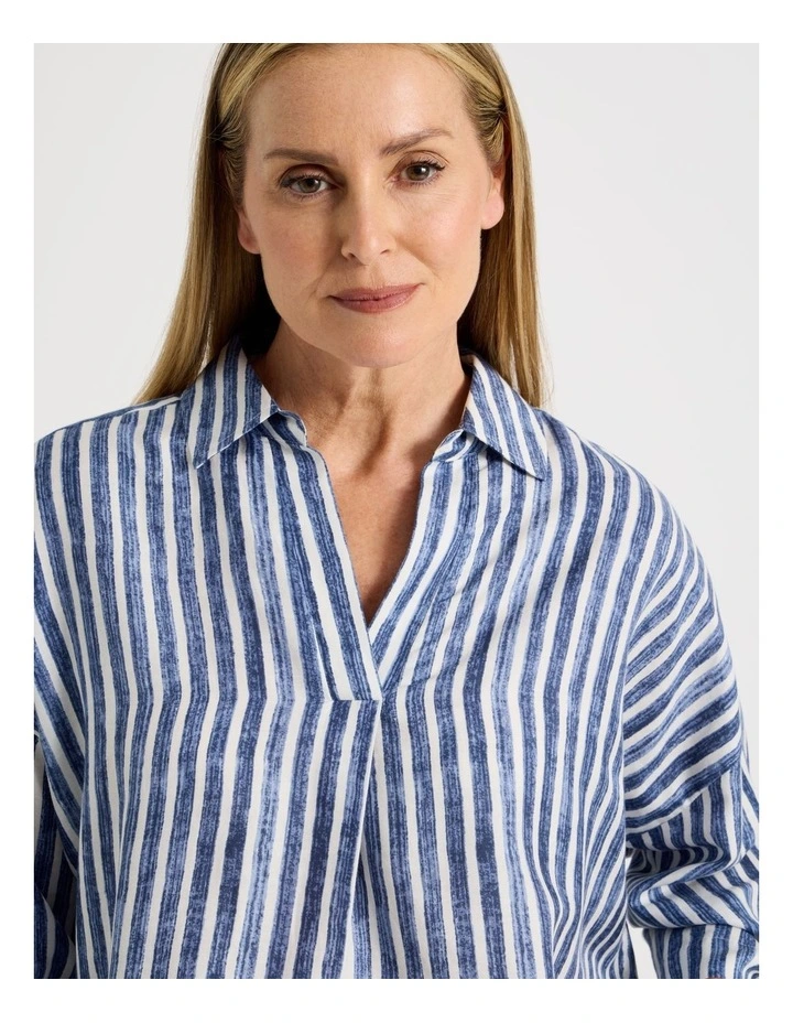 Rolled Sleeve Pop Over Shirt in Blue Stripe image 3