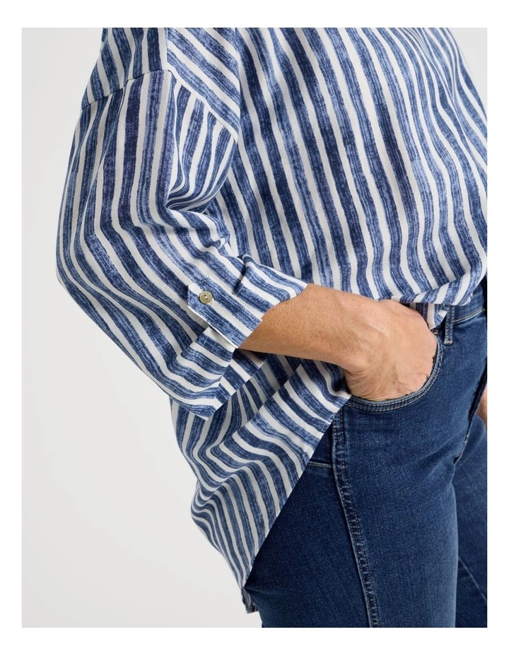 Rolled Sleeve Pop Over Shirt in Blue Stripe image 4