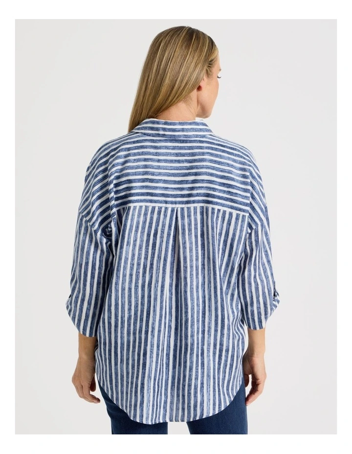 Rolled Sleeve Pop Over Shirt in Blue Stripe image 6