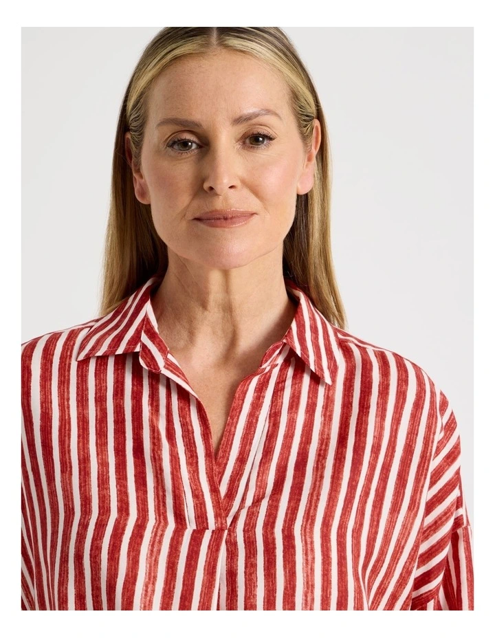 Rolled Sleeve Pop Over Shirt in Red Stripe image 3