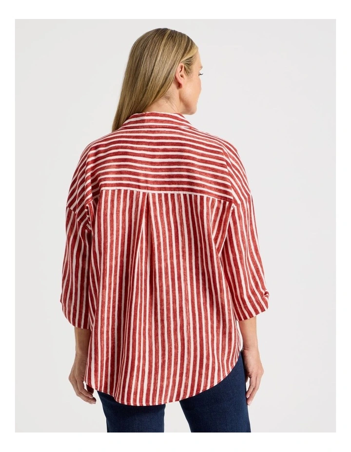Rolled Sleeve Pop Over Shirt in Red Stripe image 5