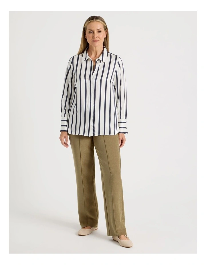 Long Sleeve Button Up Shirt in Ivory/Navy Stripe image 2