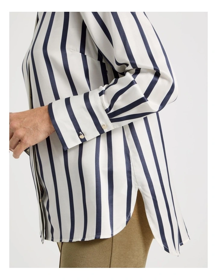 Long Sleeve Button Up Shirt in Ivory/Navy Stripe image 4
