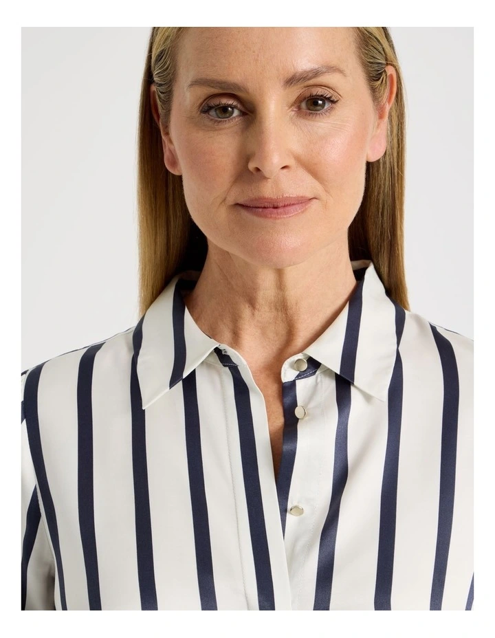 Long Sleeve Button Up Shirt in Ivory/Navy Stripe image 5