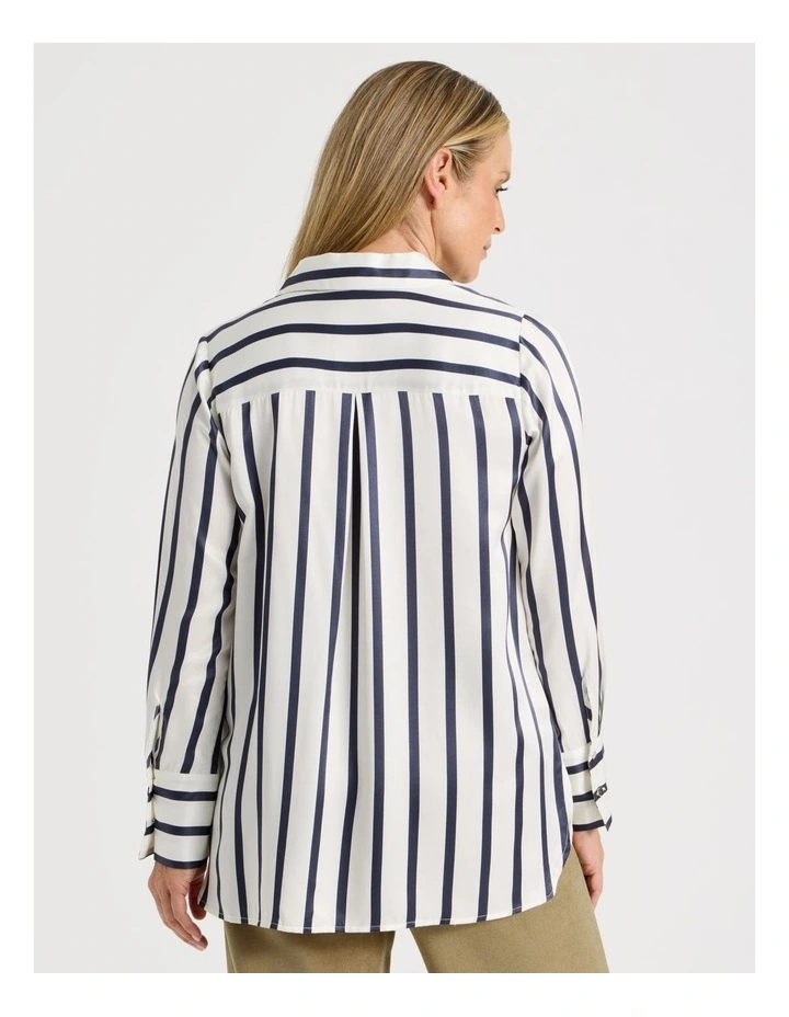 Long Sleeve Button Up Shirt in Ivory/Navy Stripe image 6