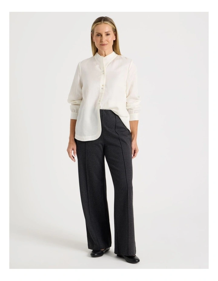 Stand Collar Long Sleeve Shirt With Gathering At Cuff In Ivory image 4