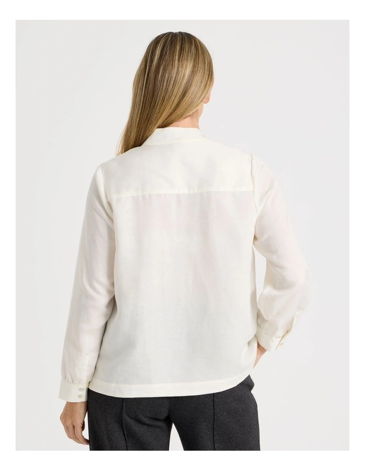 Stand Collar Long Sleeve Shirt With Gathering At Cuff In Ivory image 5