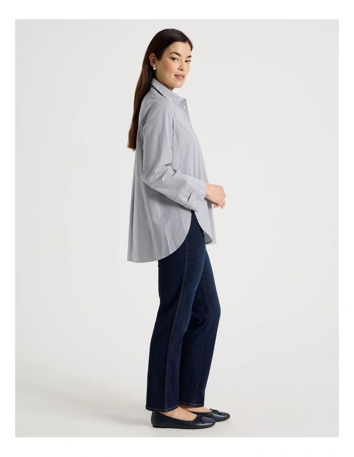 Stand Collar Long Sleeve Shirt With Forward Seams in Navy/White image 2