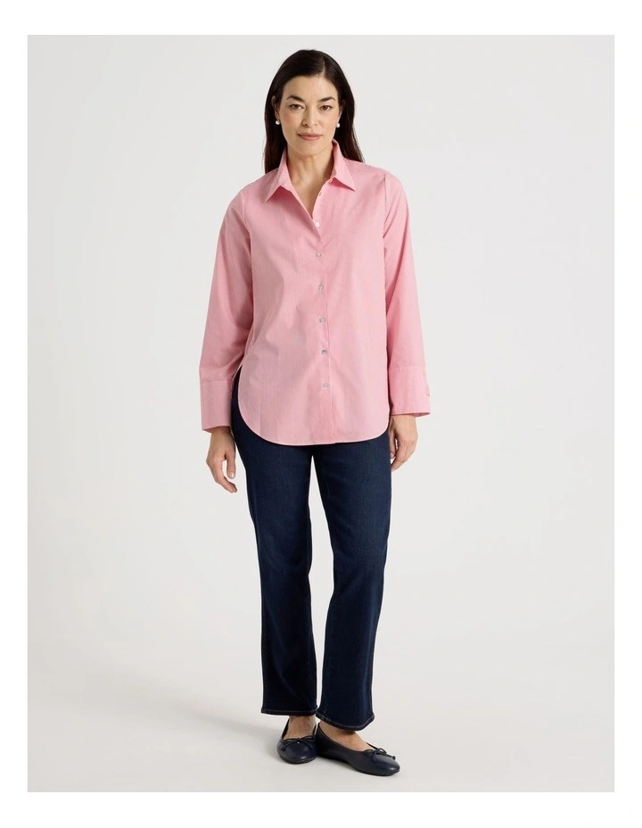 Stand Collar Long Sleeve Shirt With Forward Seams in Red/White image 2