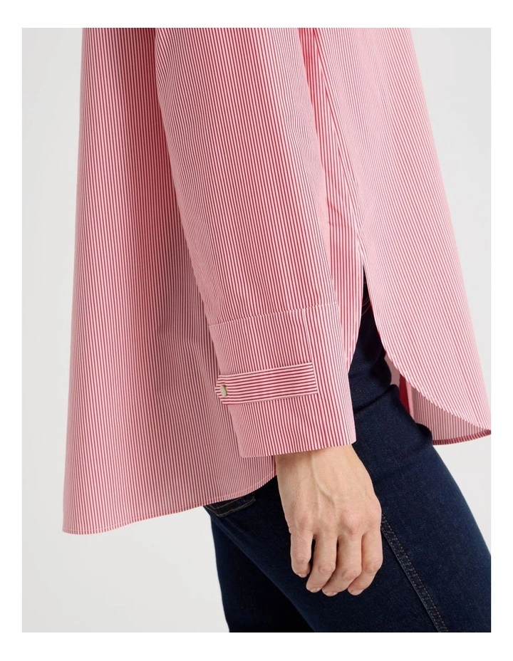 Stand Collar Long Sleeve Shirt With Forward Seams in Red/White image 4