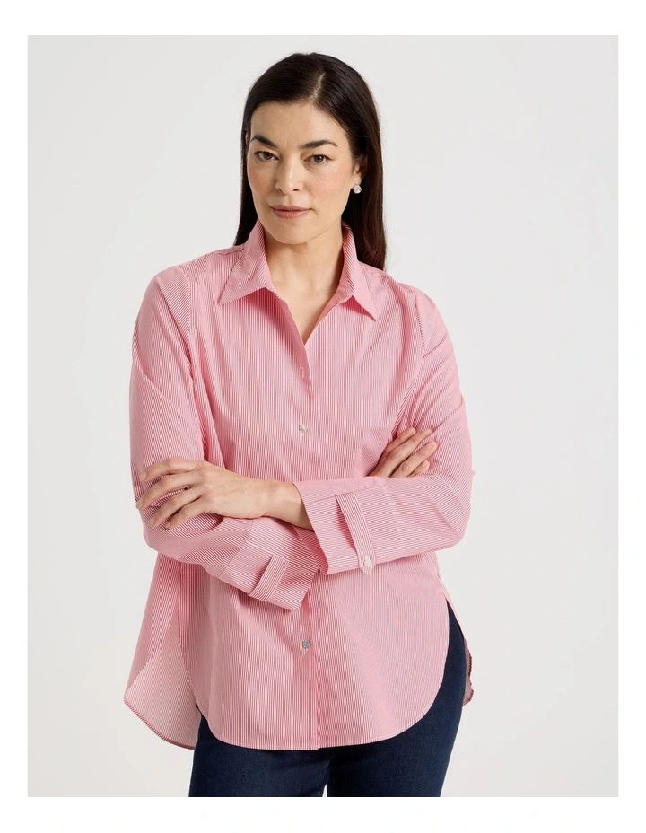 Stand Collar Long Sleeve Shirt With Forward Seams in Red/White image 5
