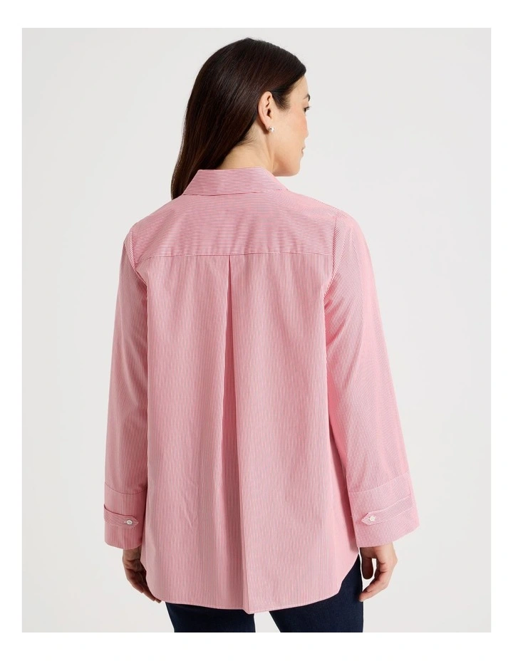 Stand Collar Long Sleeve Shirt With Forward Seams in Red/White image 6