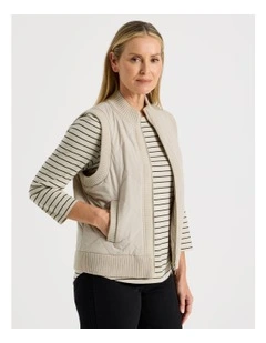 Quilted Vest With Chunky Ribs in Stone