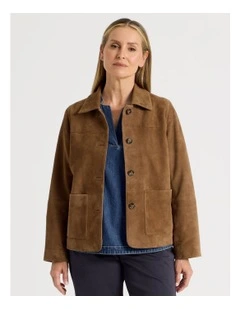 Suede Jacket With Yoke And Pockets in Camel