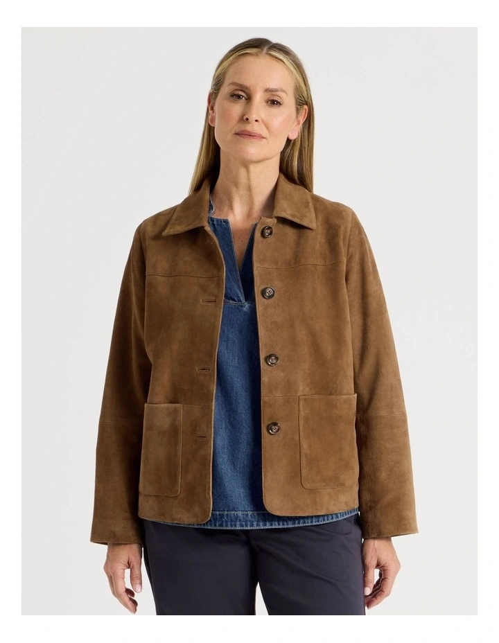 Suede Jacket With Yoke And Pockets in Camel image 1
