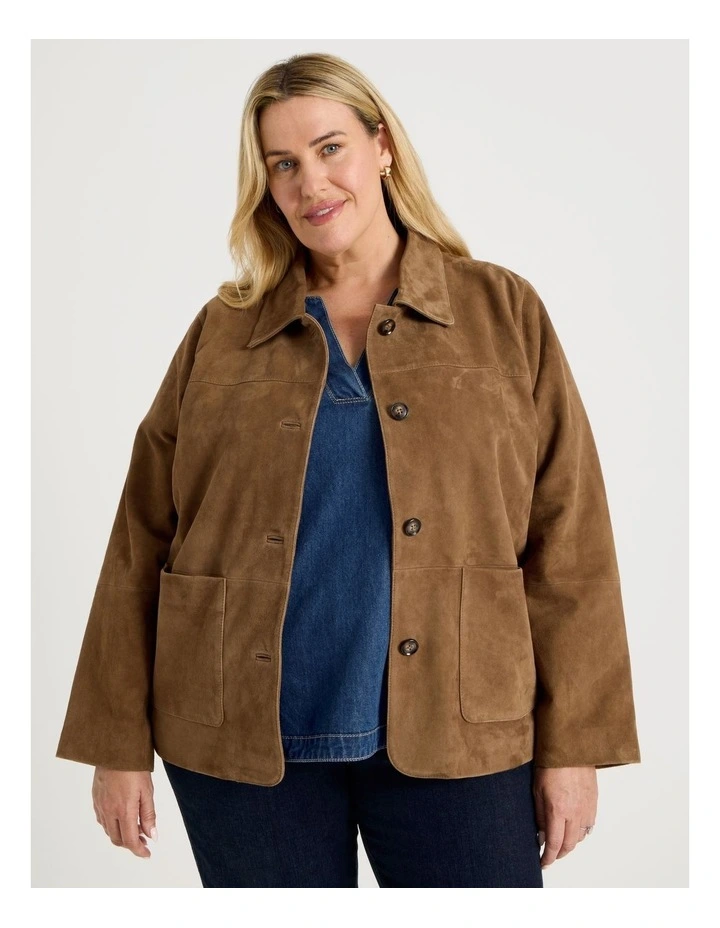 Suede Jacket With Yoke And Pockets in Camel image 2