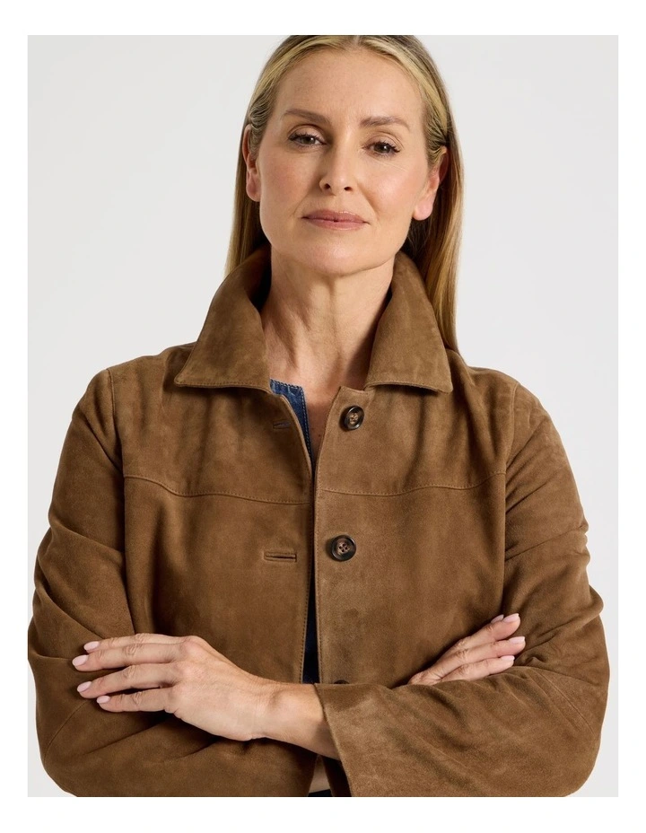 Suede Jacket With Yoke And Pockets in Camel image 3