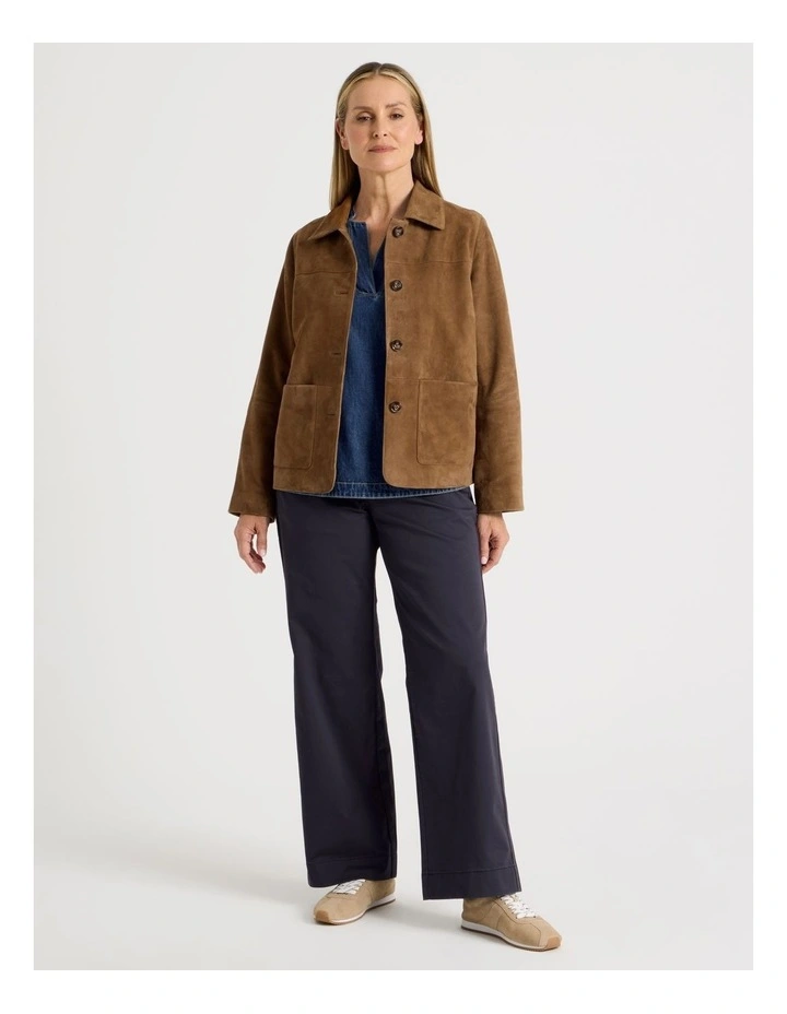 Suede Jacket With Yoke And Pockets in Camel image 4