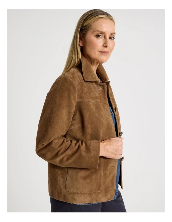 Suede Jacket With Yoke And Pockets in Camel image 5
