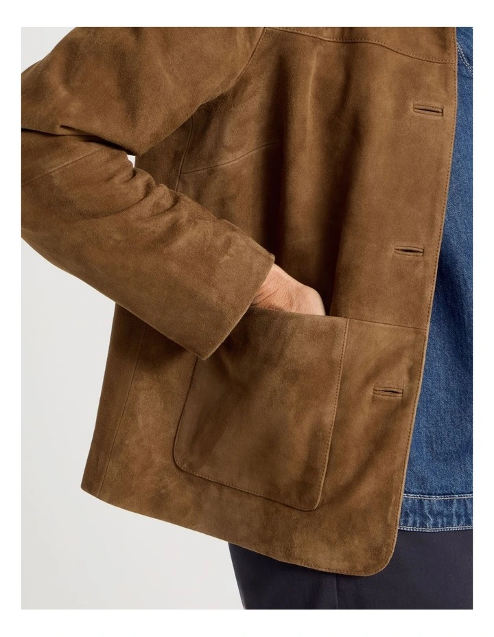 Suede Jacket With Yoke And Pockets in Camel image 6