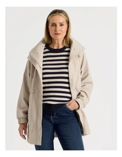 Raglan Sleeve Elastic Waist Rain Jacket in Stone