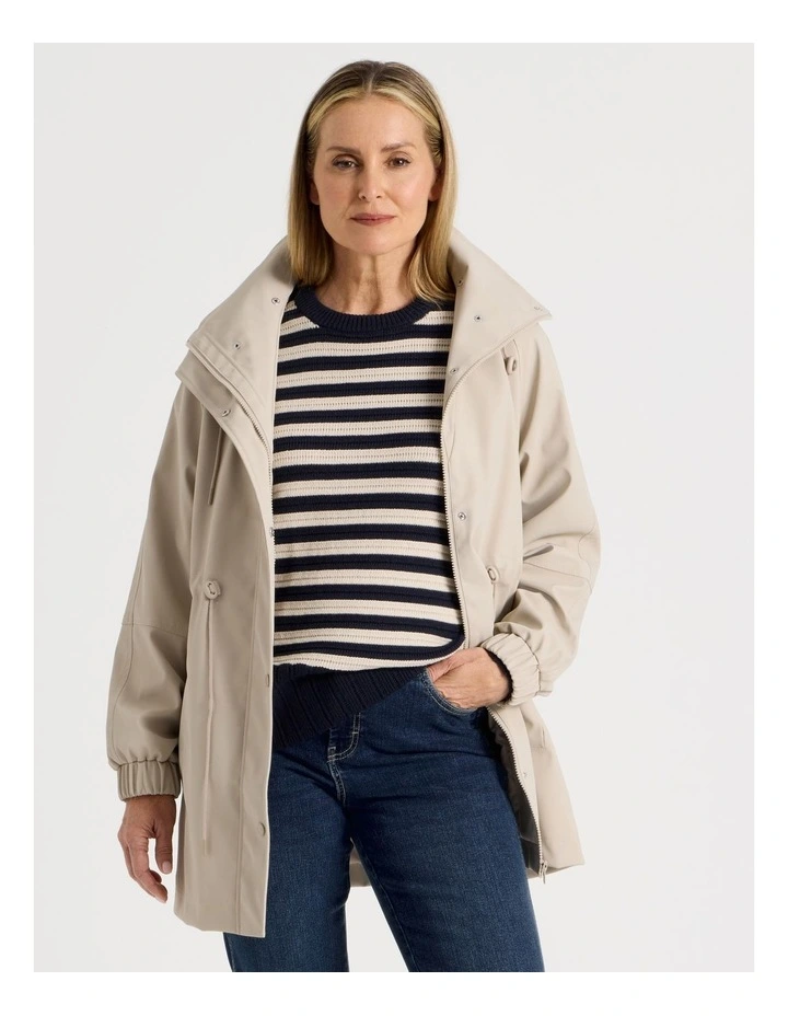 Raglan Sleeve Elastic Waist Rain Jacket in Stone image 1